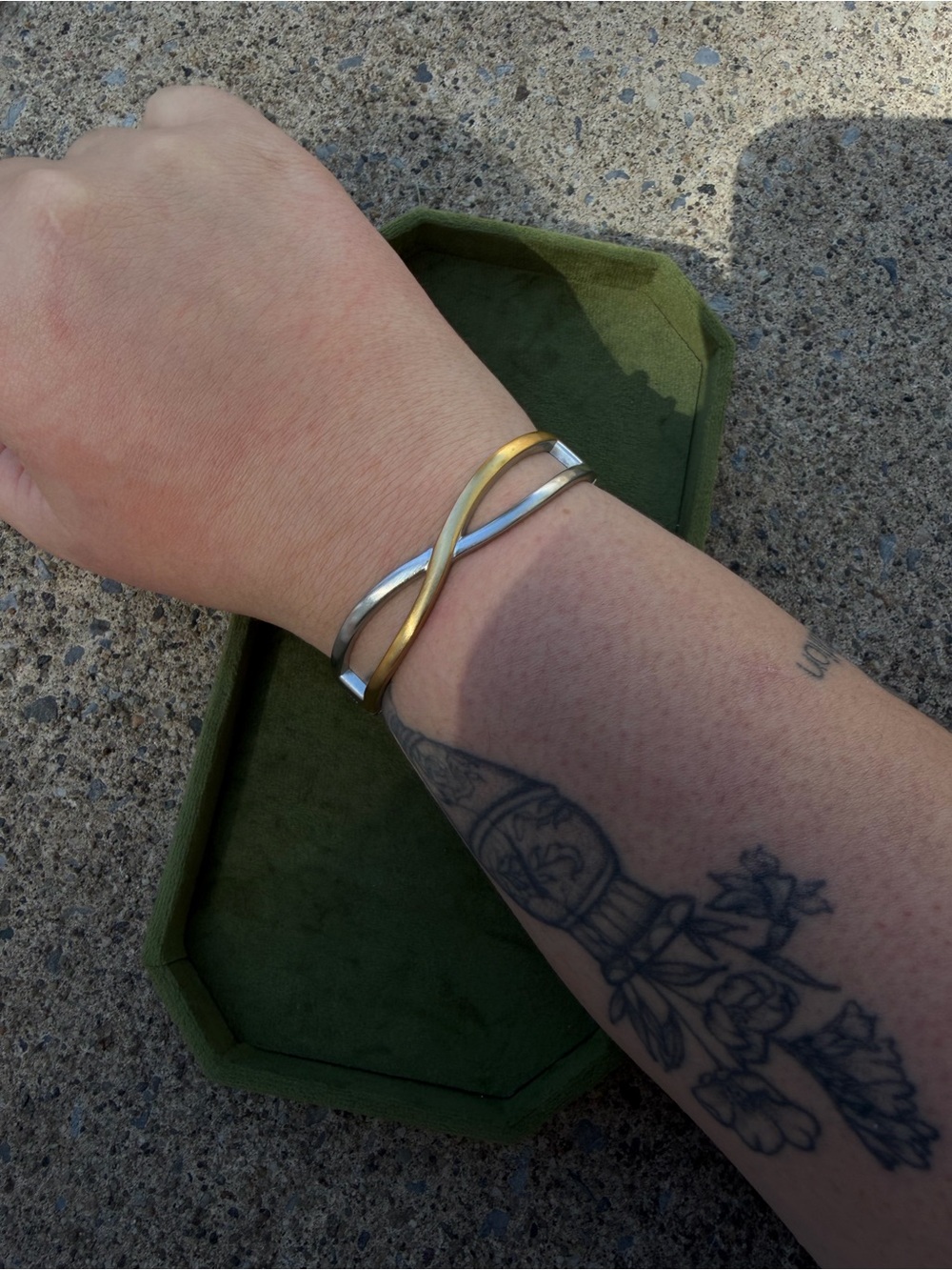 Two-Tone Infinity Hinged Cuff Bracelet - Gold & Silver